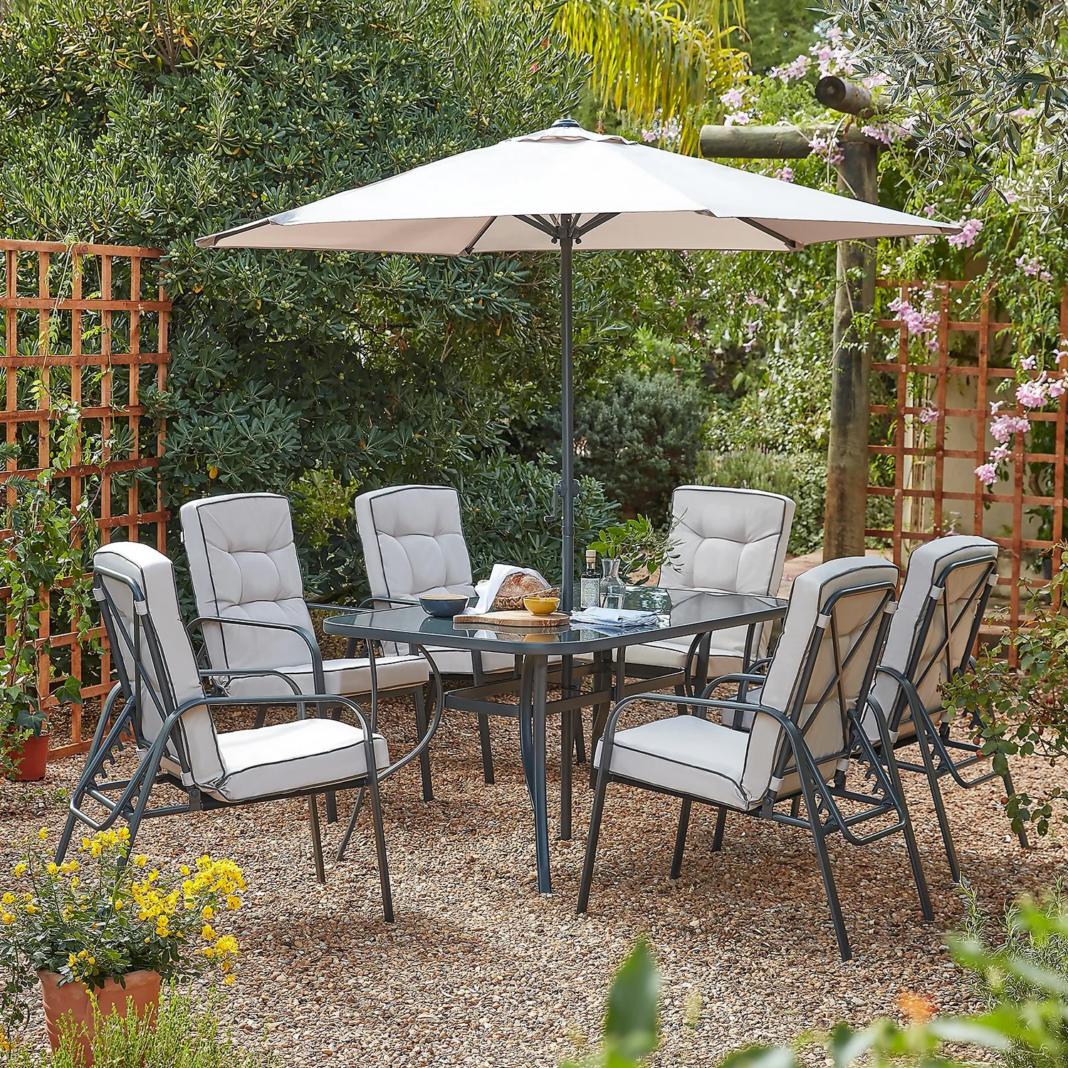 Rowly 6 Seater Garden Dining Set with Parasol Rowly 6 Seater Garden Dining Set With Parasol -Garden Care Shop 12887808 8875027610824553