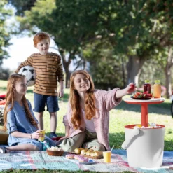 Keter GoBar Outdoor Ice Cooler Table Garden Furniture - Red / White -Garden Care Shop 13412934 5744910901735855