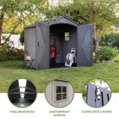 Lifetime 7x7ft Outdoor Storage Shed - Rough-Cut Grey -Garden Care Shop 13997403 2055000054879100
